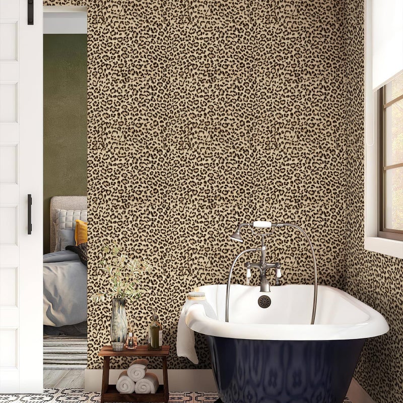 Simon&Siff Leopard Print Peel and Stick Wallpaper 17.3"x400" Black/Brown Removable Wallpaper Renter Friendly Waterproof Contact Paper for Bedroom Bathroom Living Room Cabinet - Image 1