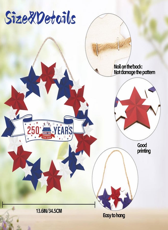 BOKFJBP زينة عيد الاستقلال الرابع من يوليو - إكليل وطني خشبي - زينة الذكرى الـ 250 للاستقلال - لافتة باب حمراء وبيضاء وزرقاء بنجمة - ترحيب بيوم الذكرى - تعليقة لحفلة يوم الذكرى - ديكور جدار باب المنزل الأمامي - Image 2
