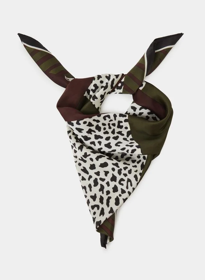 Styli  Green Animal Print Square Scarf for Women | Best Price UAE