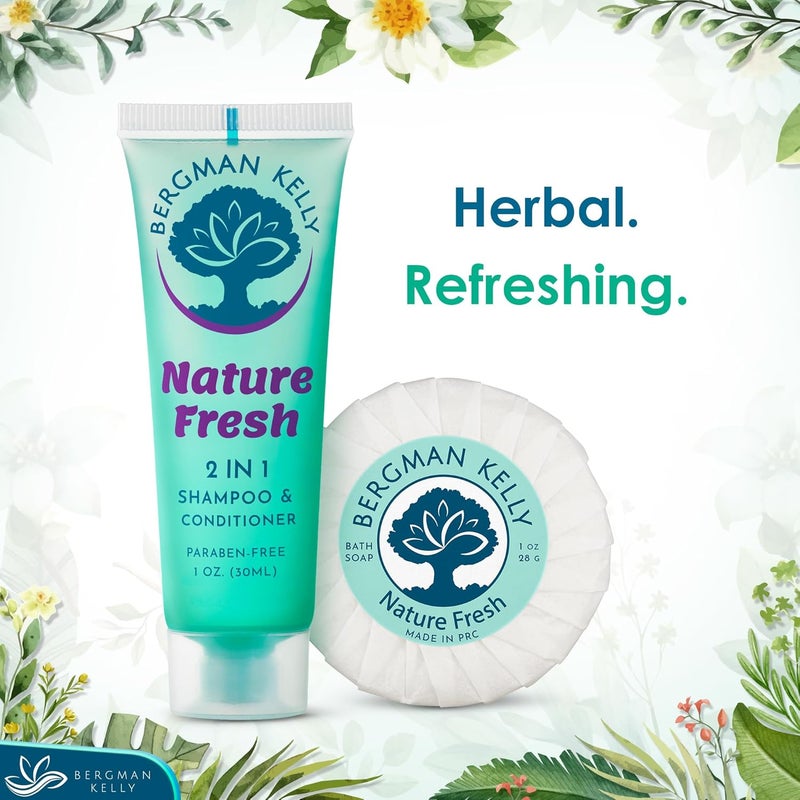 BERGMAN KELLY Round Soap Bars 2in1 Shampoo Conditioner 2Piece Set Nature Fresh 1 oz each 100 pc Delight Your Guests with Refreshing Soothing Hotel Amenities Bulk Toiletries - Image 3