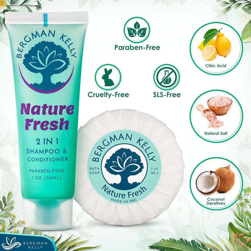 BERGMAN KELLY Round Soap Bars 2in1 Shampoo Conditioner 2Piece Set Nature Fresh 1 oz each 100 pc Delight Your Guests with Refreshing Soothing Hotel Amenities Bulk Toiletries - Image 2