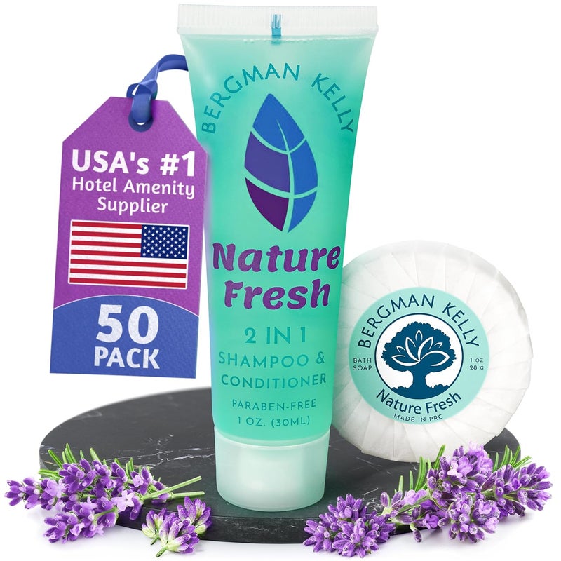 BERGMAN KELLY Round Soap Bars 2in1 Shampoo Conditioner 2Piece Set Nature Fresh 1 oz each 100 pc Delight Your Guests with Refreshing Soothing Hotel Amenities Bulk Toiletries - Image 1