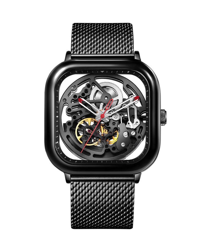 CIGA Design Stainless Steel Full Hollow Analog Black Dial Men Watch-Z011-Blbl-W13, Black Band - Image 1