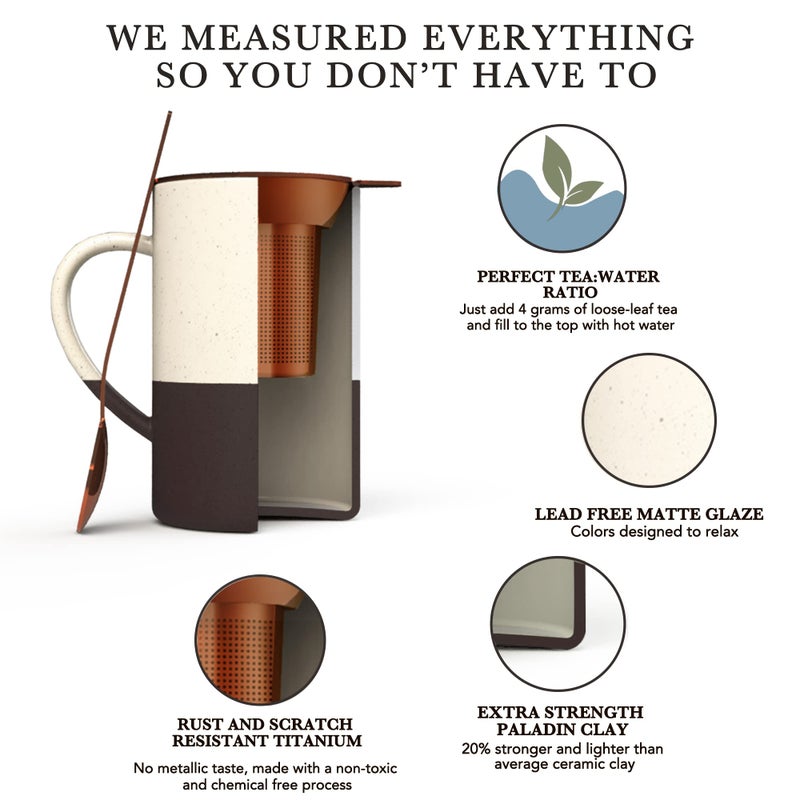 MORA CERAMICS HIT PAUSE Mora Ceramics Tea Cup with Loose Leaf Infuser, Spoon and Lid, 12 oz, Microwave and Dishwasher Safe Coffee Mug - Rustic Matte Ceramic Glaze, Modern Herbal Tea Strainer - Great Gift for Women, Garnet - Image 4