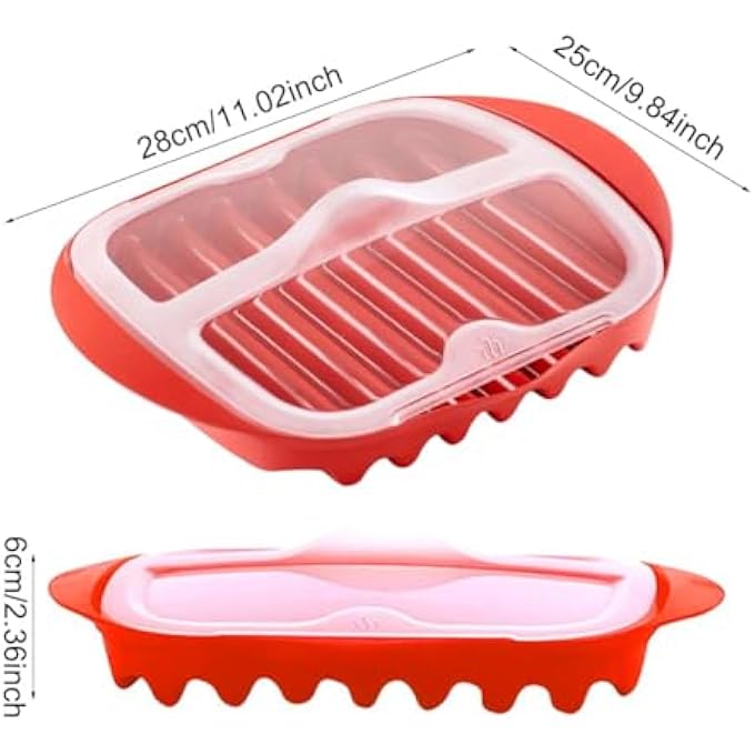 GraGra Microwave Bacon Cooker With Splatter Guard Lid  BpaFree Plastic Tray Makes Crispy Bacon In 24 Minutes NoMess Microwave Grill Pan Red - Image 3