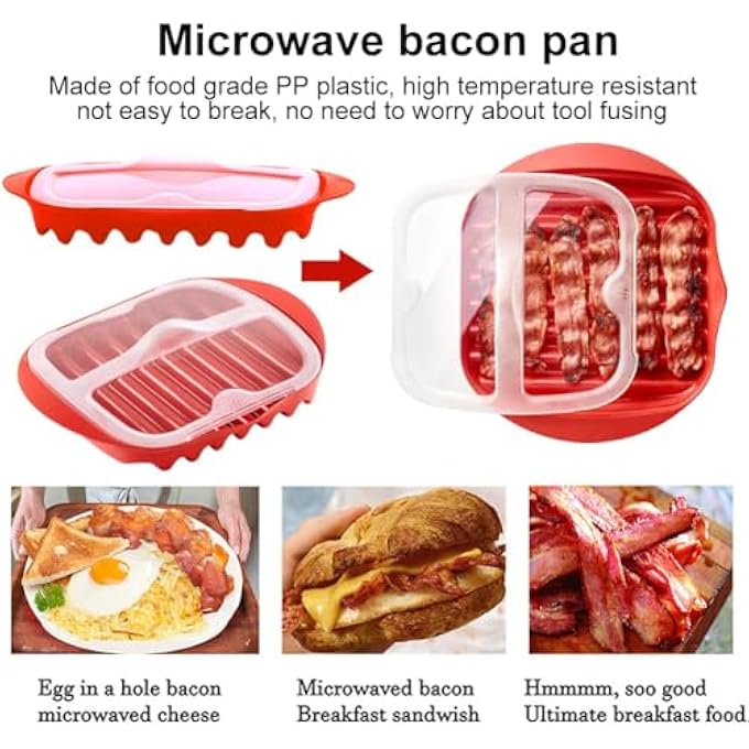 GraGra Microwave Bacon Cooker With Splatter Guard Lid  BpaFree Plastic Tray Makes Crispy Bacon In 24 Minutes NoMess Microwave Grill Pan Red - Image 4