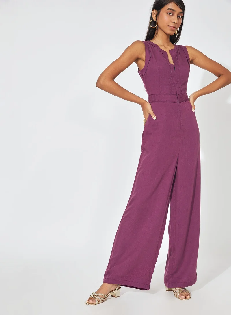 The Label Life Zipper Flared Jumpsuit