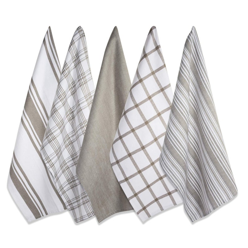 DII Assorted Woven Kitchen Dishtowel Set 18x28 Brown 5 Piece