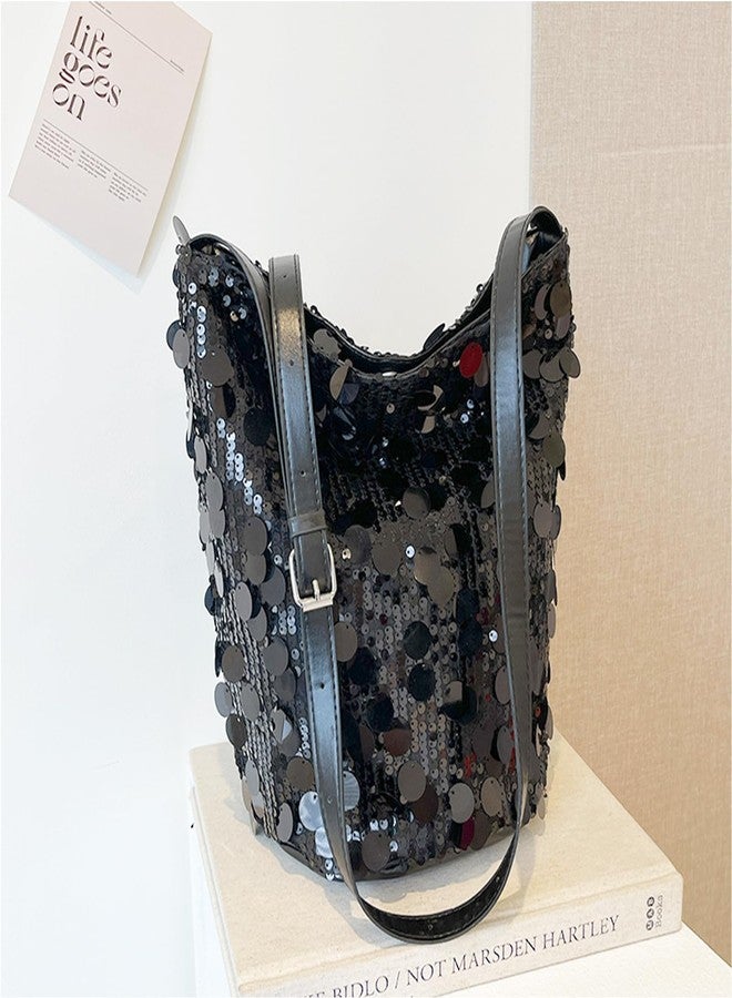 QTKJ Sequin Crossbody Bag for Women, Adjustable Shoulder Strap Tote Bag, Handbag for Wedding, Prom, Parties, Travel(Black) - Image 3