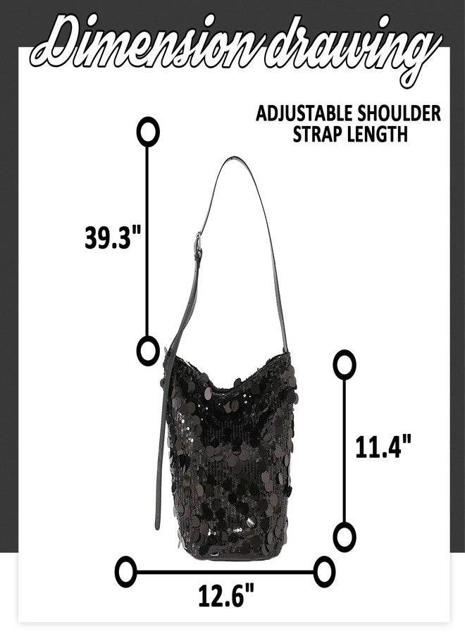 QTKJ Sequin Crossbody Bag for Women, Adjustable Shoulder Strap Tote Bag, Handbag for Wedding, Prom, Parties, Travel(Black) - Image 4
