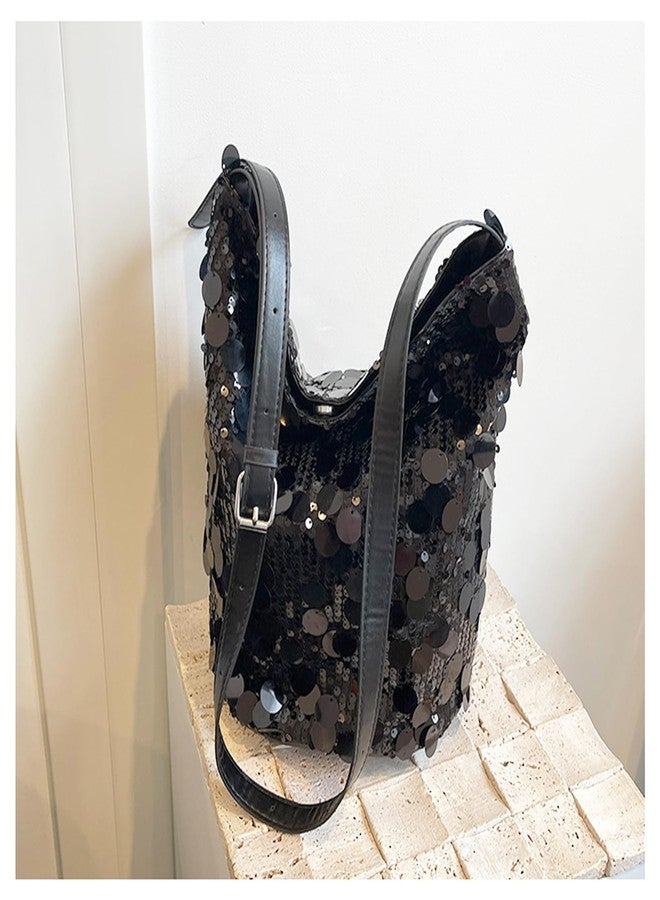QTKJ Sequin Crossbody Bag for Women, Adjustable Shoulder Strap Tote Bag, Handbag for Wedding, Prom, Parties, Travel(Black) - Image 5