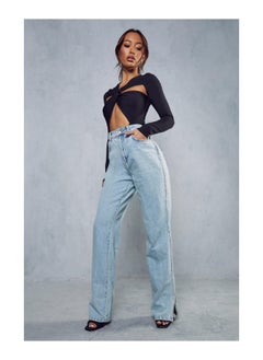 Diamante Side Split Hem Denim Jeans