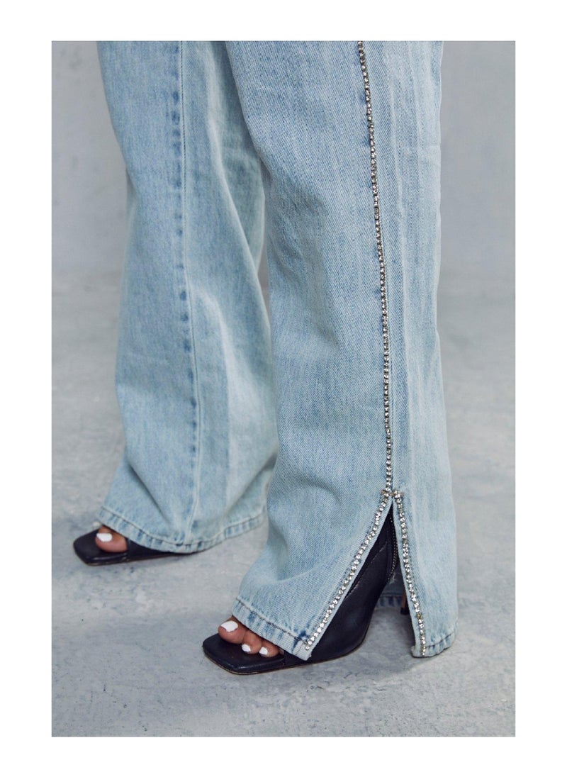 Miss Pap - Diamante Side Split Hem Denim Jeans - Image 1