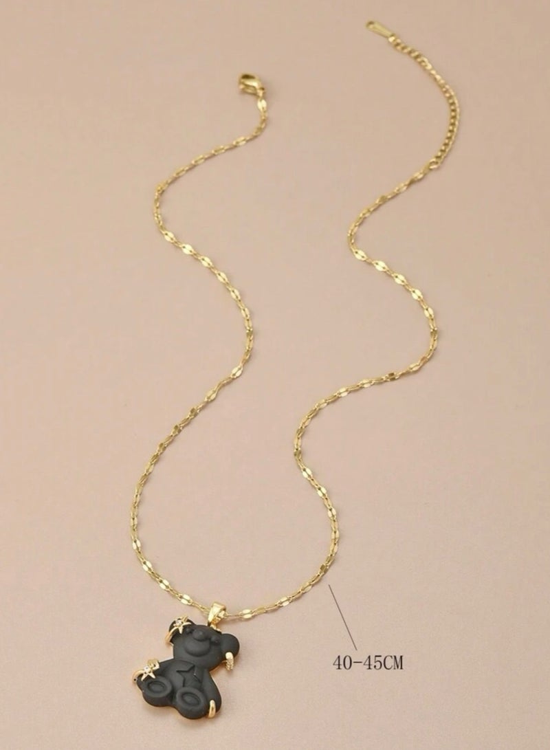 نونز أب سلسال نسائي أنيق مطلي باللون الذهبي بتعليقة دب - Image 3