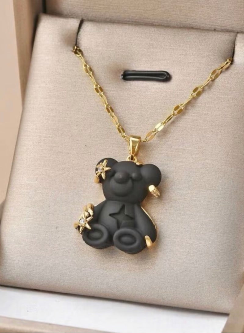 نونز أب سلسال نسائي أنيق مطلي باللون الذهبي بتعليقة دب - Image 1