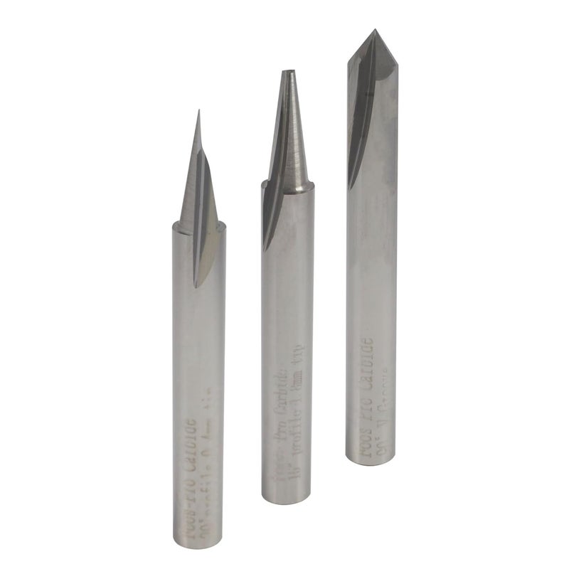 foos Wood Carving Router Bit Set - 3pcs 15°,20°,90° (3 Flutes) - Solid Carbide - 1/4” Shanks - USA Veteran Owned - Image 1