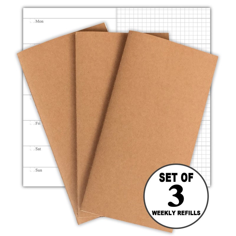 newestor Travelers Notebook Inserts - Weekly Refills for Standard Size Travelers Notebook, Set of 3, Total 192 Pages, 8.25 x 4.25 Inches - Image 3