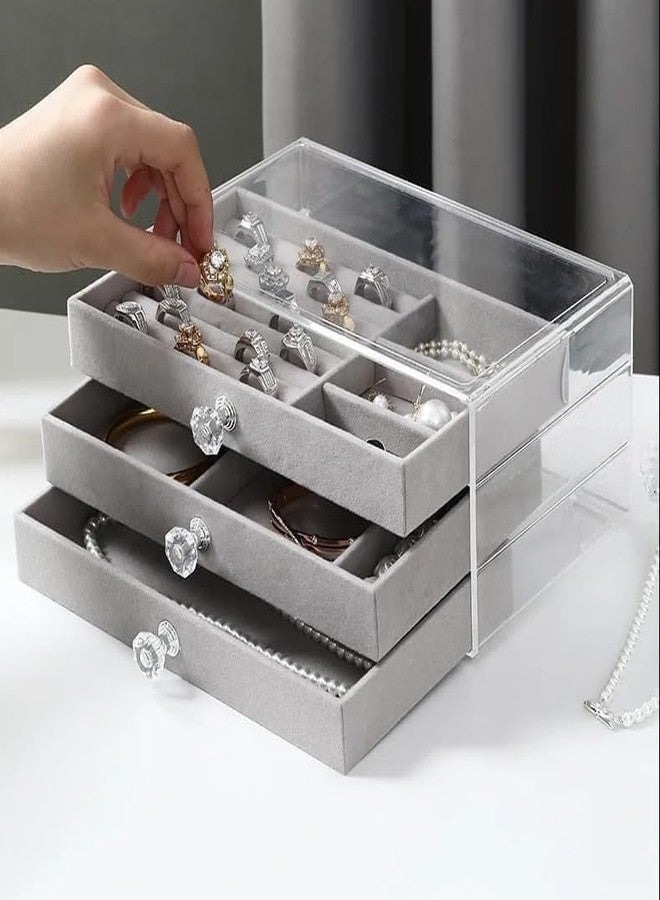 VIDORA 3 Layer Jewelry Storage Box 3 Drawers Transparent Clear Ring Necklace Piercing Earrings Bracelet Watch Jewellery Organiser Jewellery Box For Women Acrylic Container For Ring Necklace Organizer - Image 1