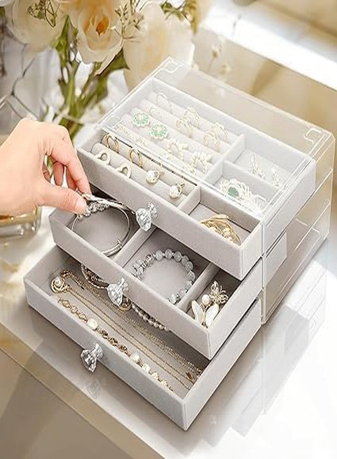 VIDORA 3 Layer Jewelry Storage Box 3 Drawers Transparent Clear Ring Necklace Piercing Earrings Bracelet Watch Jewellery Organiser Jewellery Box For Women Acrylic Container For Ring Necklace Organizer - Image 2