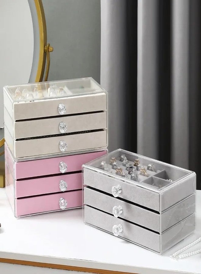 VIDORA 3 Layer Jewelry Storage Box 3 Drawers Transparent Clear Ring Necklace Piercing Earrings Bracelet Watch Jewellery Organiser Jewellery Box For Women Acrylic Container For Ring Necklace Organizer - Image 5