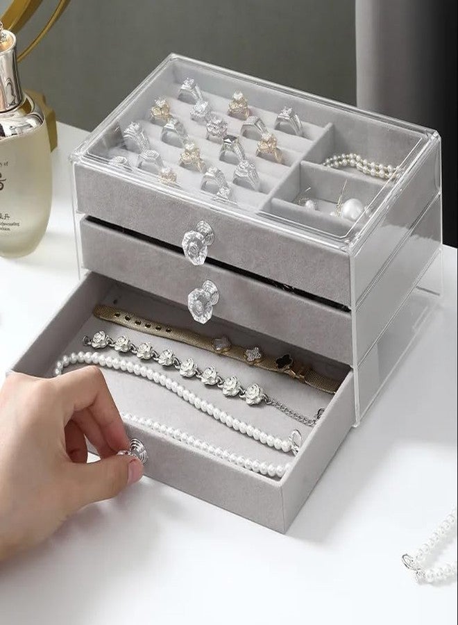 VIDORA 3 Layer Jewelry Storage Box 3 Drawers Transparent Clear Ring Necklace Piercing Earrings Bracelet Watch Jewellery Organiser Jewellery Box For Women Acrylic Container For Ring Necklace Organizer - Image 4