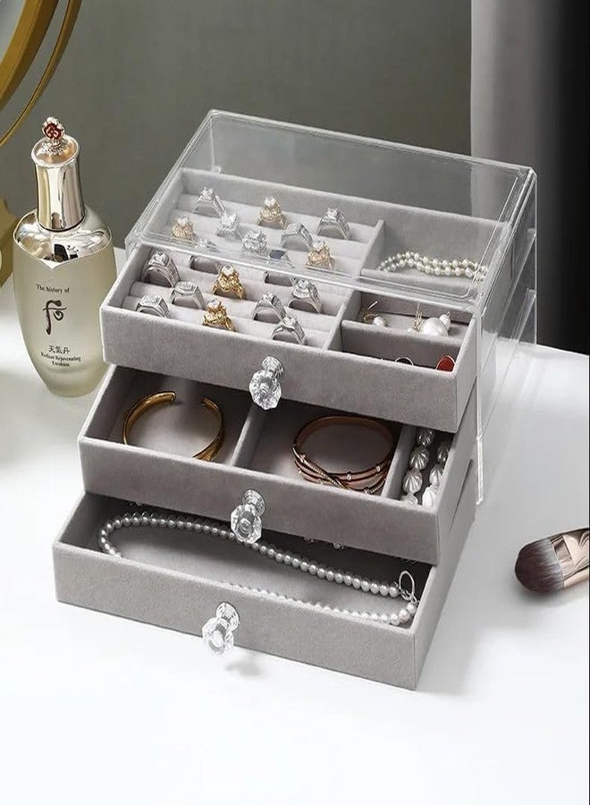 VIDORA 3 Layer Jewelry Storage Box 3 Drawers Transparent Clear Ring Necklace Piercing Earrings Bracelet Watch Jewellery Organiser Jewellery Box For Women Acrylic Container For Ring Necklace Organizer - Image 3