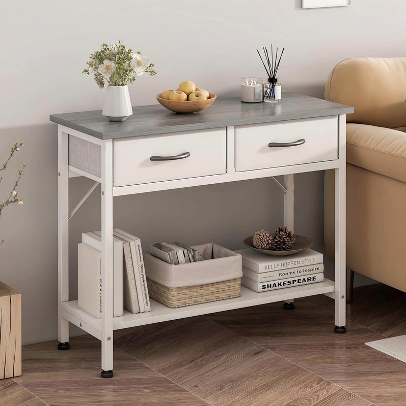 JOYSEUS Console Table for Entryway, Sofa Table with 2 Large Drawers, 2-Tier Storage Organizer, Waterproof Surface, Stable Design for Living Room, Hallway, Kitchen (grey) - Image 1