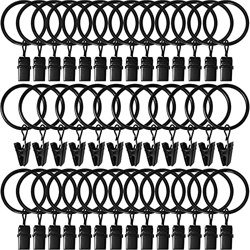 AMZSEVEN 40 Pack Curtain Rings with Clips, Drapery Clips with Rings, Drapes Rings 1.26 in Interior Diameter, Fits up to 1 in Curtain Rod, Black - Image 1