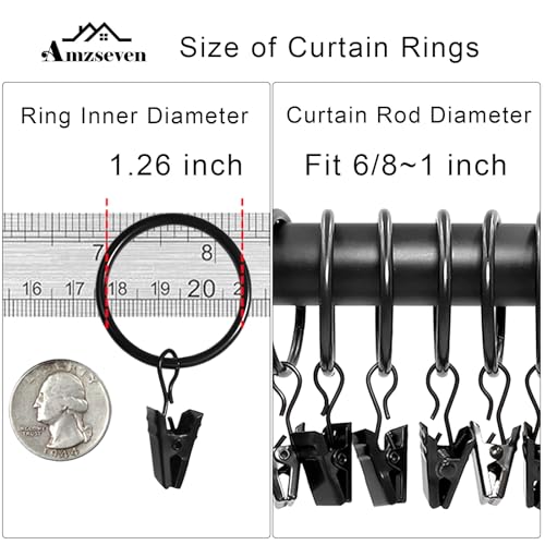 AMZSEVEN 40 Pack Curtain Rings with Clips, Drapery Clips with Rings, Drapes Rings 1.26 in Interior Diameter, Fits up to 1 in Curtain Rod, Black - Image 3