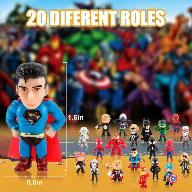 general 20 PCS Hero Cake Toppers Figurines, Mini Figures Set Cute Action Figures Cupcake Toppers Cartoon Action Figures Birthday Party Cake Decorations - Image 3