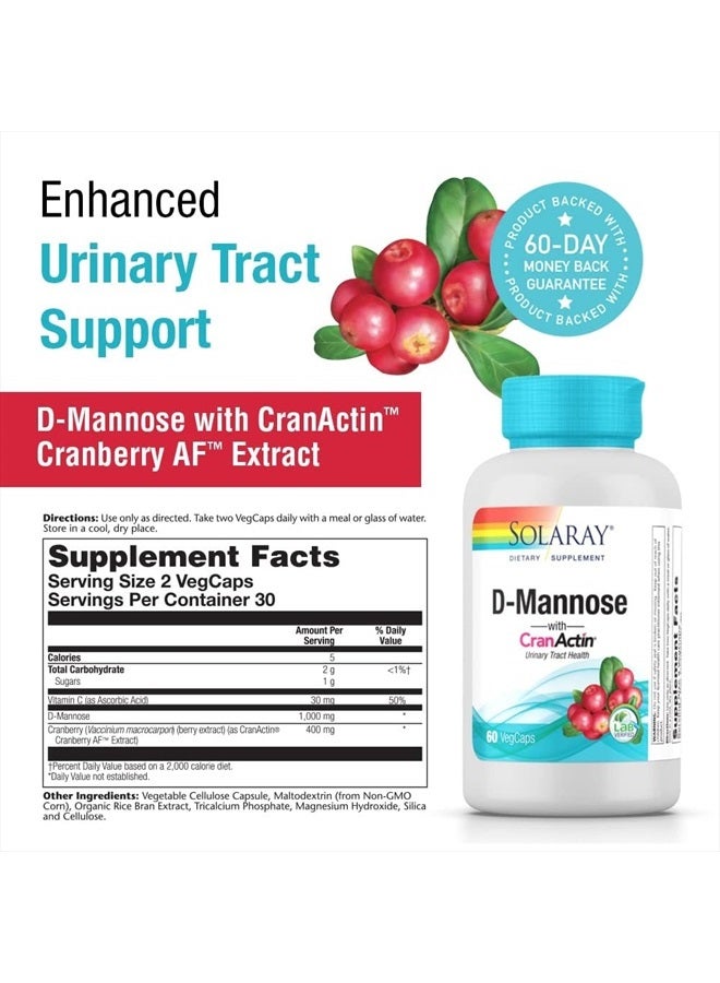 SOLARAY D-Mannose with CranActin, 60 Vegetarian Capsules - Image 2