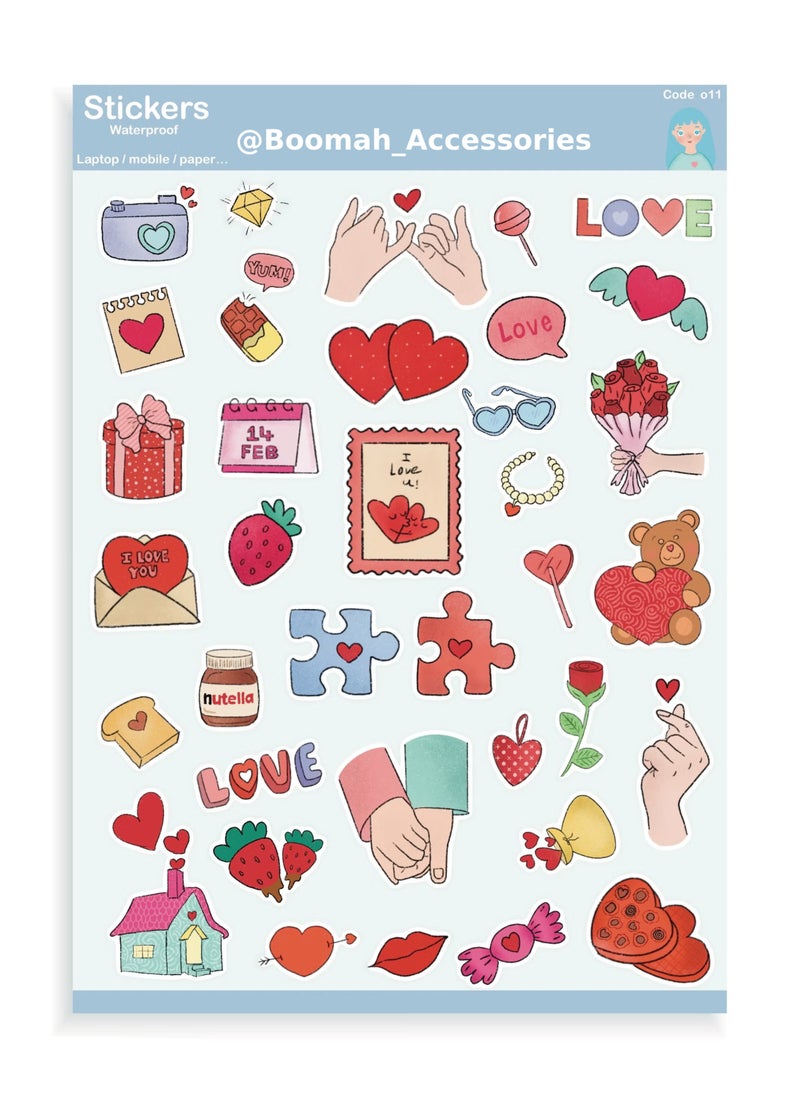 Boomah Accessories Set of 37-Pieces Cute Love  Heart Waterproof Vinyl Stickers , Laptop Vinyl Stickers , Mobile Vinyl Stickers, Vinyl Stickers for Skateboard Guitar Travel Case Graffiti Vinyl Stickers Door Luggage Car Bike Bicycle for Kids Teens Girls , Adults, nursery, A5 size 