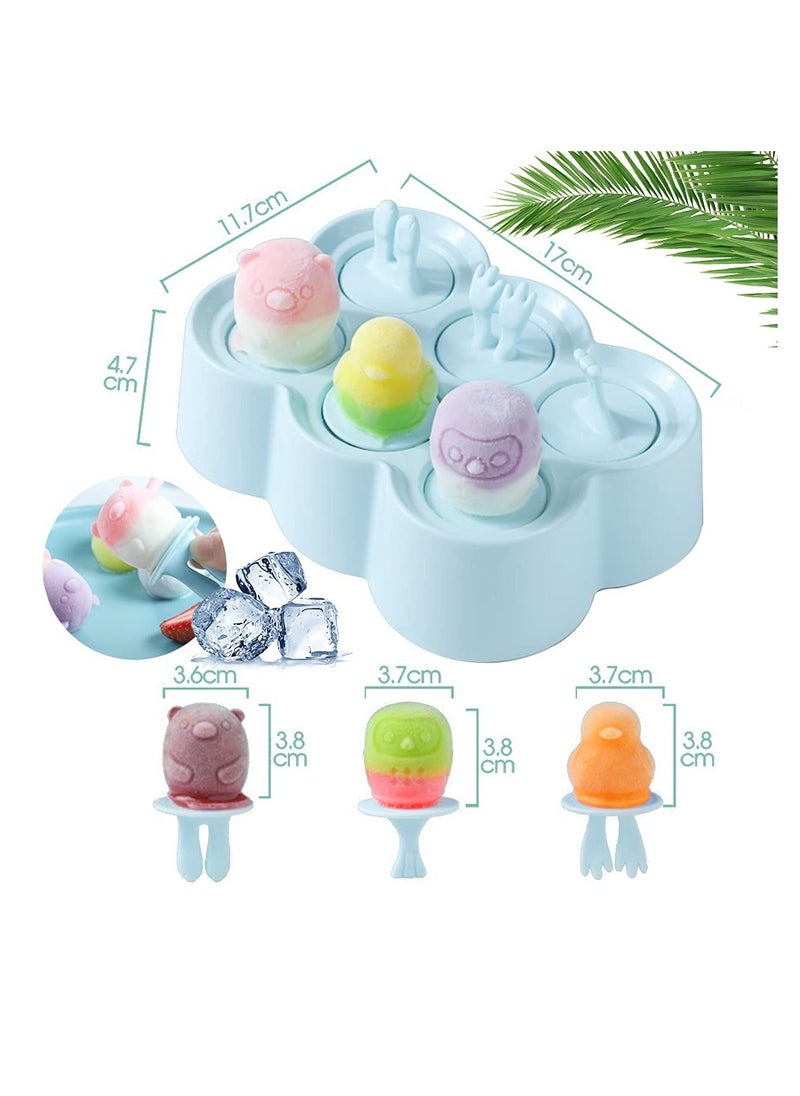 KASTWAVE - Ice Lolly Moulds Silicone, KASTWAVE Mini Animal Popsicle Mold for Children, Ice Pop Moulds, Popsicle Maker Set, BPA Free Homemade Ice Cream Mold, for Baby Kids DIY Popsicle Homemade (6 Cavities Blue) - Image 1