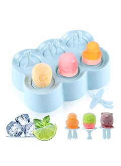 Ice Lolly Moulds Silicone, KASTWAVE Mini Animal Popsicle Mold for Children, Ice Pop Moulds, Popsicle Maker Set, BPA Free Homemade Ice Cream Mold, for Baby Kids DIY Popsicle Homemade (6 Cavities Blue)