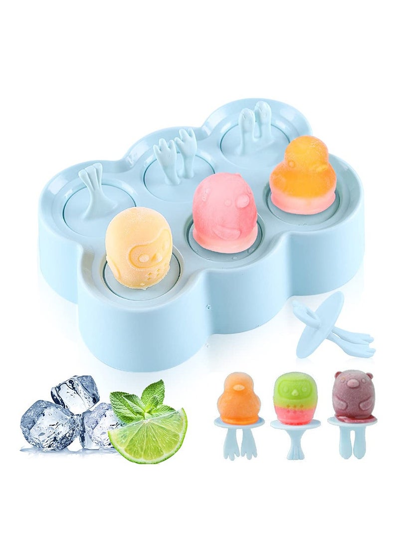 KASTWAVE - Ice Lolly Moulds Silicone, KASTWAVE Mini Animal Popsicle Mold for Children, Ice Pop Moulds, Popsicle Maker Set, BPA Free Homemade Ice Cream Mold, for Baby Kids DIY Popsicle Homemade (6 Cavities Blue) - Image 1