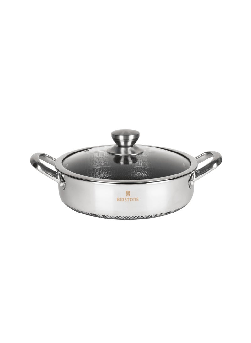 Bidstone Premium Stainless-Steel Shallow Pot 32 CM (6.7 L) – Induction Ready, Microwave Safe, Non-Stick Interior, Easy to Clean, Silver Color, 2-Piece Set - Image 3