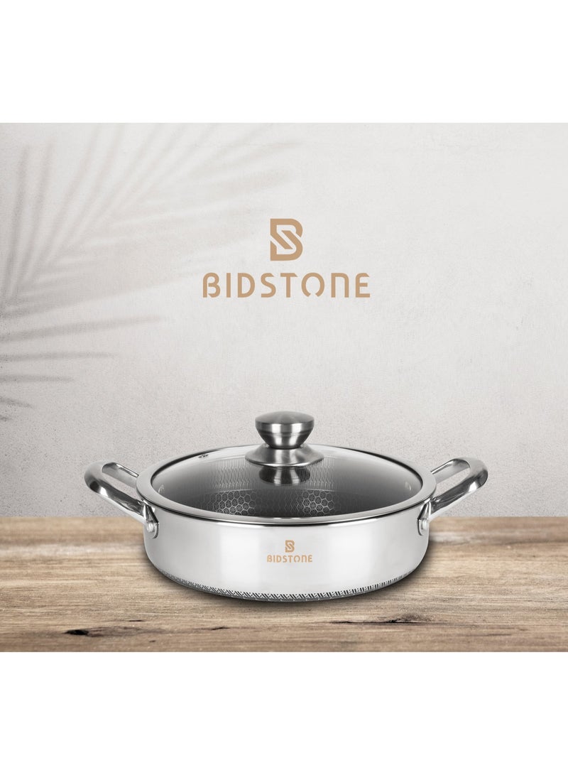 Bidstone Premium Stainless-Steel Shallow Pot 32 CM (6.7 L) – Induction Ready, Microwave Safe, Non-Stick Interior, Easy to Clean, Silver Color, 2-Piece Set - Image 1