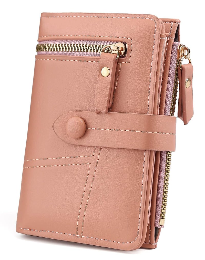Elios Women's Wallet Vegan Leather Bifold Small Card Holder Coin Holder Compact Ladies Purse with 12 Card Slots, Zipper Pocket and RFID Blocking | Snap Closure | Mini Purse for Women (Peach) - Image 1