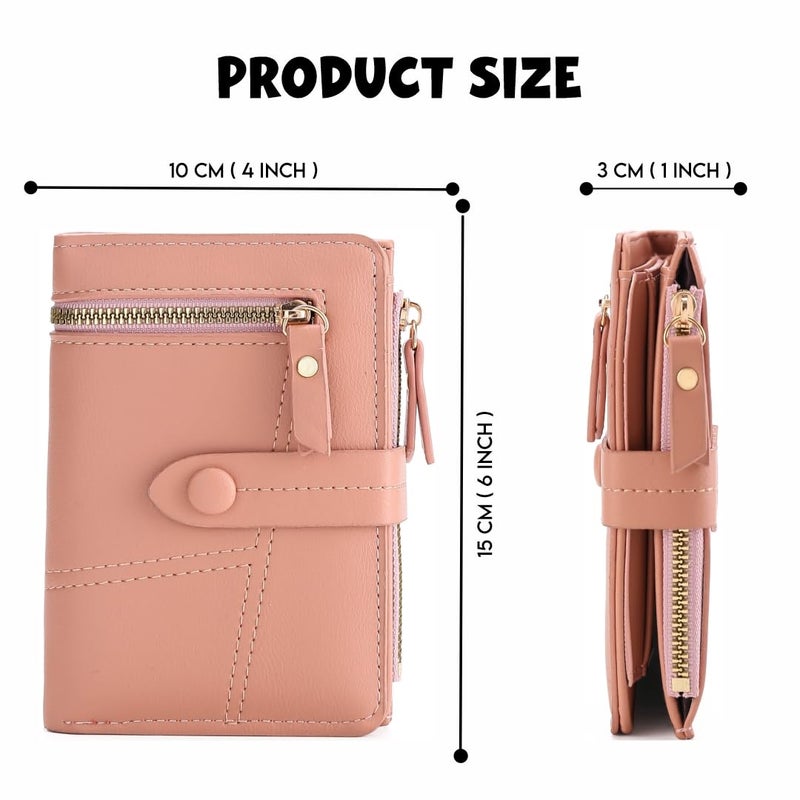 Elios Women's Wallet Vegan Leather Bifold Small Card Holder Coin Holder Compact Ladies Purse with 12 Card Slots, Zipper Pocket and RFID Blocking | Snap Closure | Mini Purse for Women (Peach) - Image 5