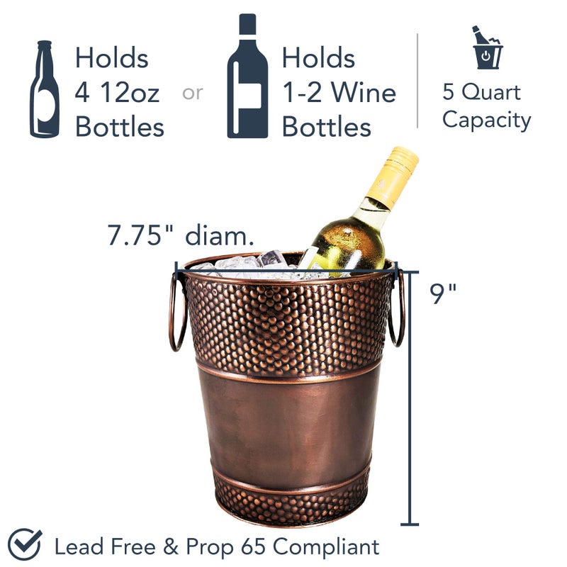 BREKX Berkshire Copper Finish Galvanized Wine Bucket, Leak & Rust Resistant, Sealed Ice and Drink Holder with Handles, 5 Quarts - Image 3