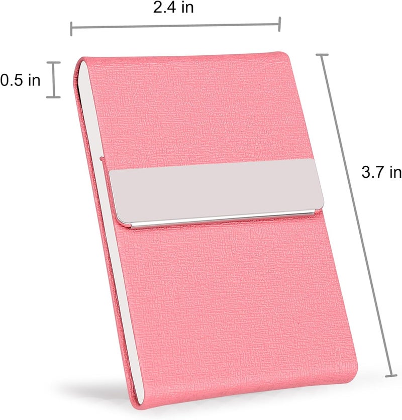 JuneLsy Business Card Holder Case - Professional PU Leather Business Card Case Metal Name Card Holder Pocket Business Card Carrier for Women with Magnetic Shut (Pink-JG) - Image 4