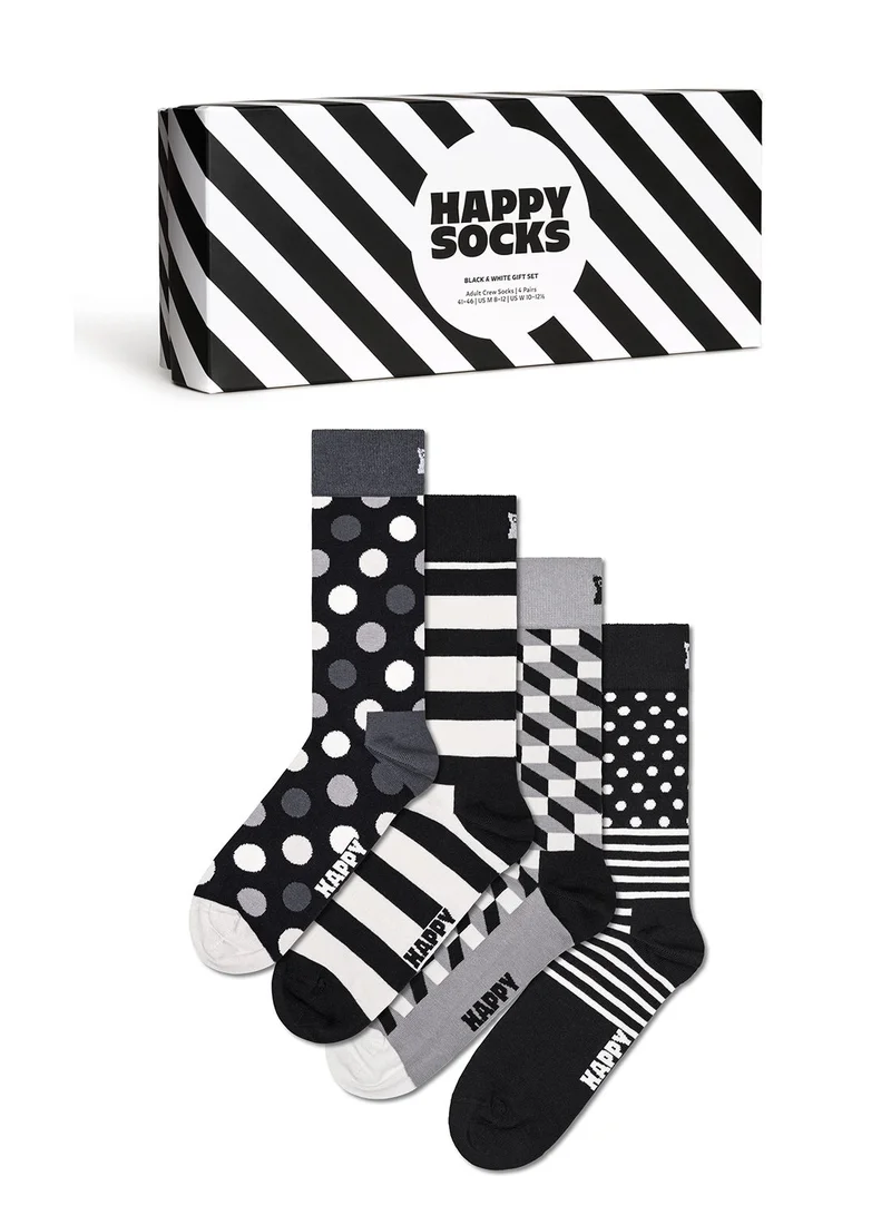 Happy Socks 4-Pack Classic Black & White Socks Gift Set