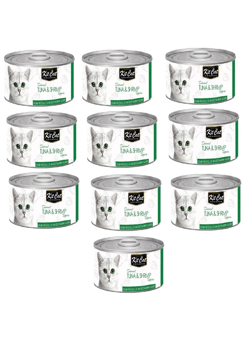 Kit Cat 10PC Deboned Tuna And Shrimp Toppers Cat Wet Food 80g - Image 1