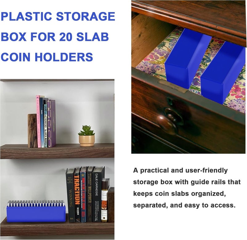 A.I.FORCE Plastic Coin Slab Storage Box – 20-Slot Coin Holder Organizer Case Fits for PCGS NGC PMG PCCB Slabs, Secure Coin Collection Box for Collectors, Home, Office, Bank Use (Box Only, Blue) - Image 5