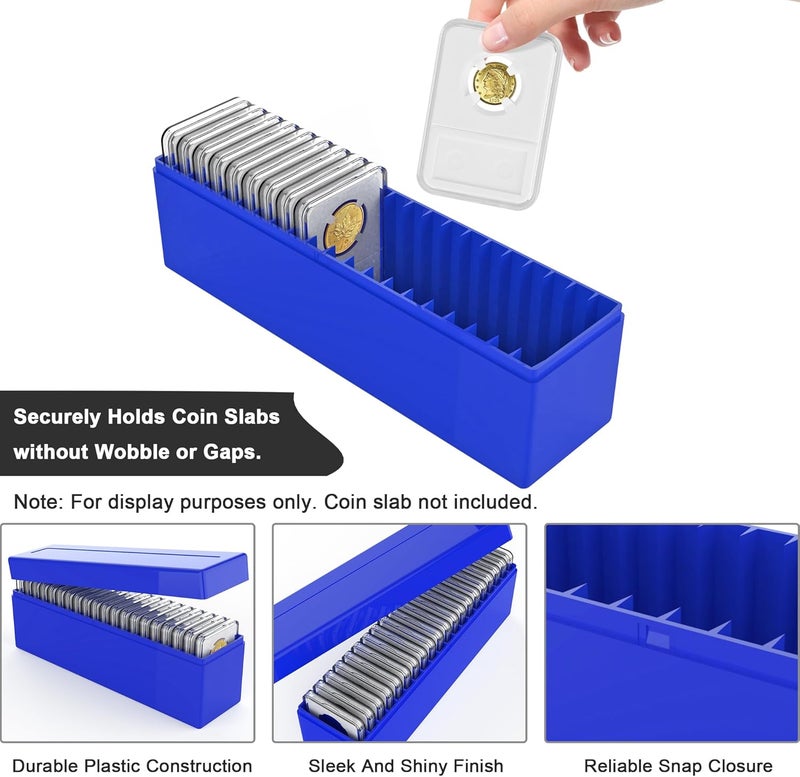 A.I.FORCE Plastic Coin Slab Storage Box – 20-Slot Coin Holder Organizer Case Fits for PCGS NGC PMG PCCB Slabs, Secure Coin Collection Box for Collectors, Home, Office, Bank Use (Box Only, Blue) - Image 2