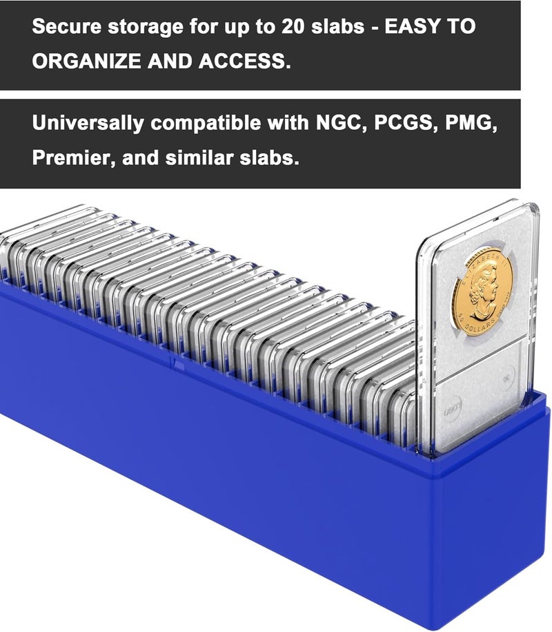 A.I.FORCE Plastic Coin Slab Storage Box – 20-Slot Coin Holder Organizer Case Fits for PCGS NGC PMG PCCB Slabs, Secure Coin Collection Box for Collectors, Home, Office, Bank Use (Box Only, Blue) - Image 4