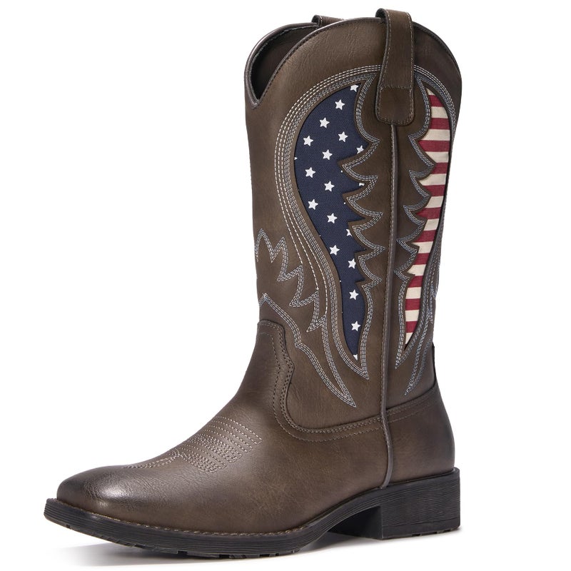 TruVeld Menâ€™s Western Cowboy Boots - Classic Embroidered Slip-On Square Toe, Slip-Resistant Country Boots with Chunky Heel, Durable Ankle Boots for Spring & Fall - Image 1
