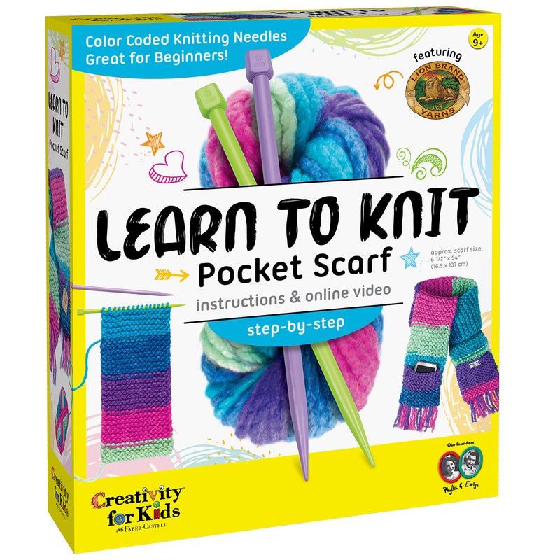 Creativity for Kids Learn to Knit Pocket Scarf Kit | Learn to Knit a Cozy, Functional Scarf with a Handy Pocket | Relaxing DIY Craft & Mindful Activity for Kids (Ages 9+) - Image 1