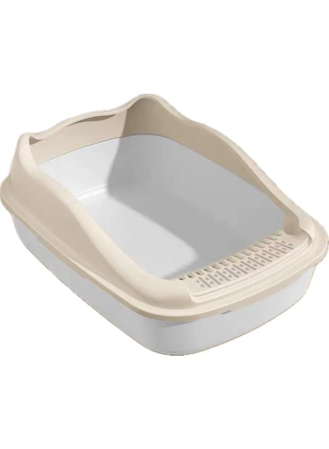 SKY-TOUCH Cat Litter Tray Box Litter Box With High Side Anti Splashing Cats Litters Pan Kitten Toilet With Litter Sifting Scoop With Free Scoop Kitten Detachable Rim Easy Cleaning 48*35*18Cm White - Image 1