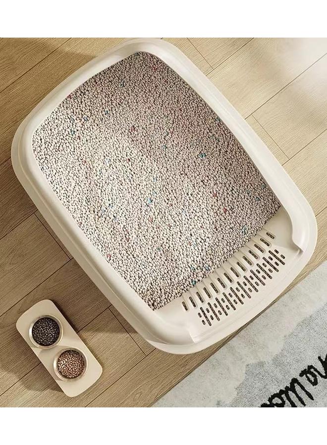 SKY-TOUCH Cat Litter Tray Box Litter Box With High Side Anti Splashing Cats Litters Pan Kitten Toilet With Litter Sifting Scoop With Free Scoop Kitten Detachable Rim Easy Cleaning 48*35*18Cm White - Image 4